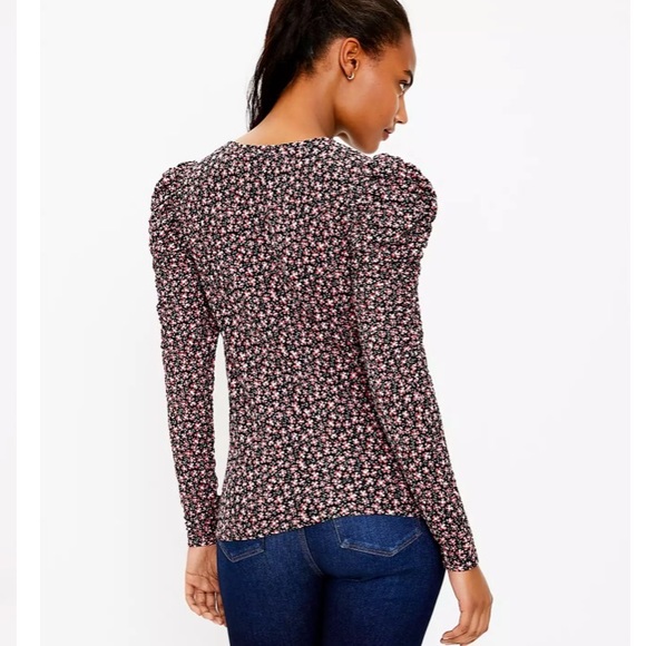 NWT LOFT Women's Floral Puff Sleeve Top - Picture 3 of 3